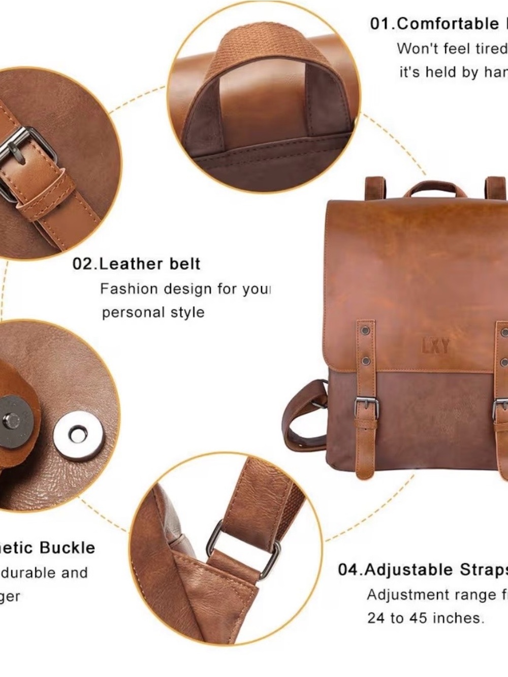 Unisex Brown Vegan Leather Backpack for Vintage Laptop Bag - Picture 2 of 4